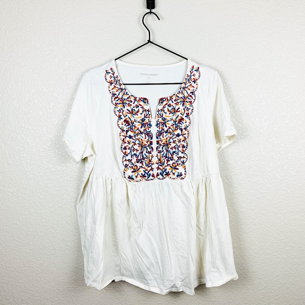 🏡Woman Within embroidered peasent top